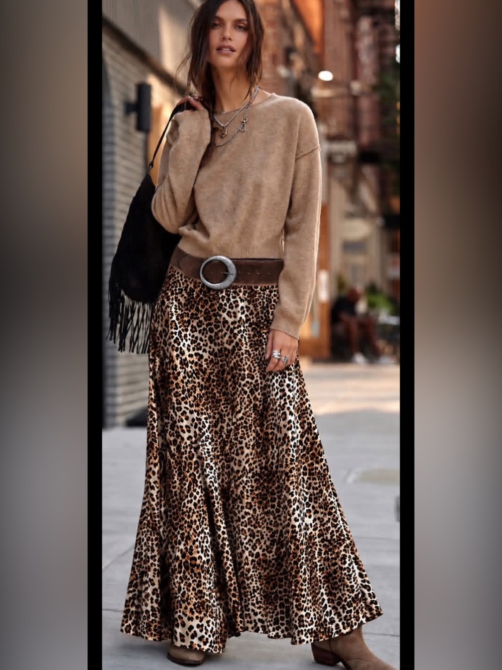 Body Central Leopard Print Maxi Skirt - Tan & Black